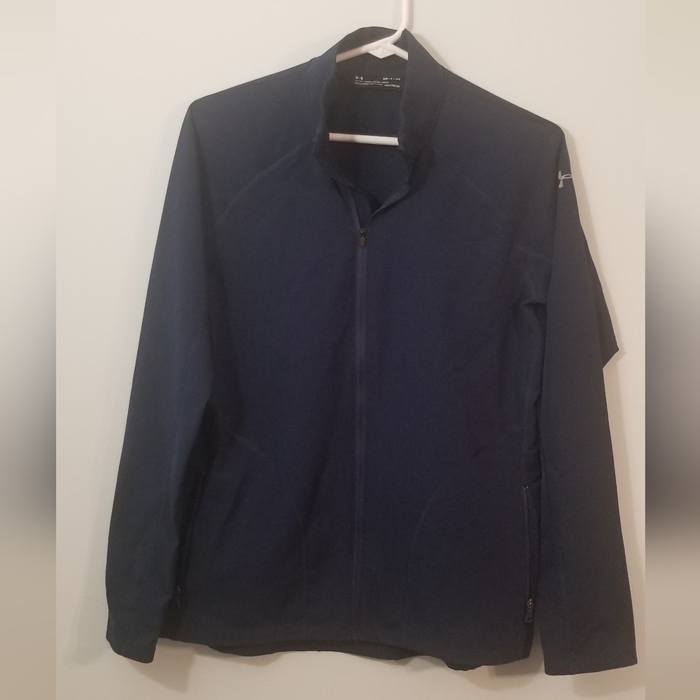 Under Armour Full Zip Fitted Heat Gear Collared Navy Blue Jacket. Size Small.